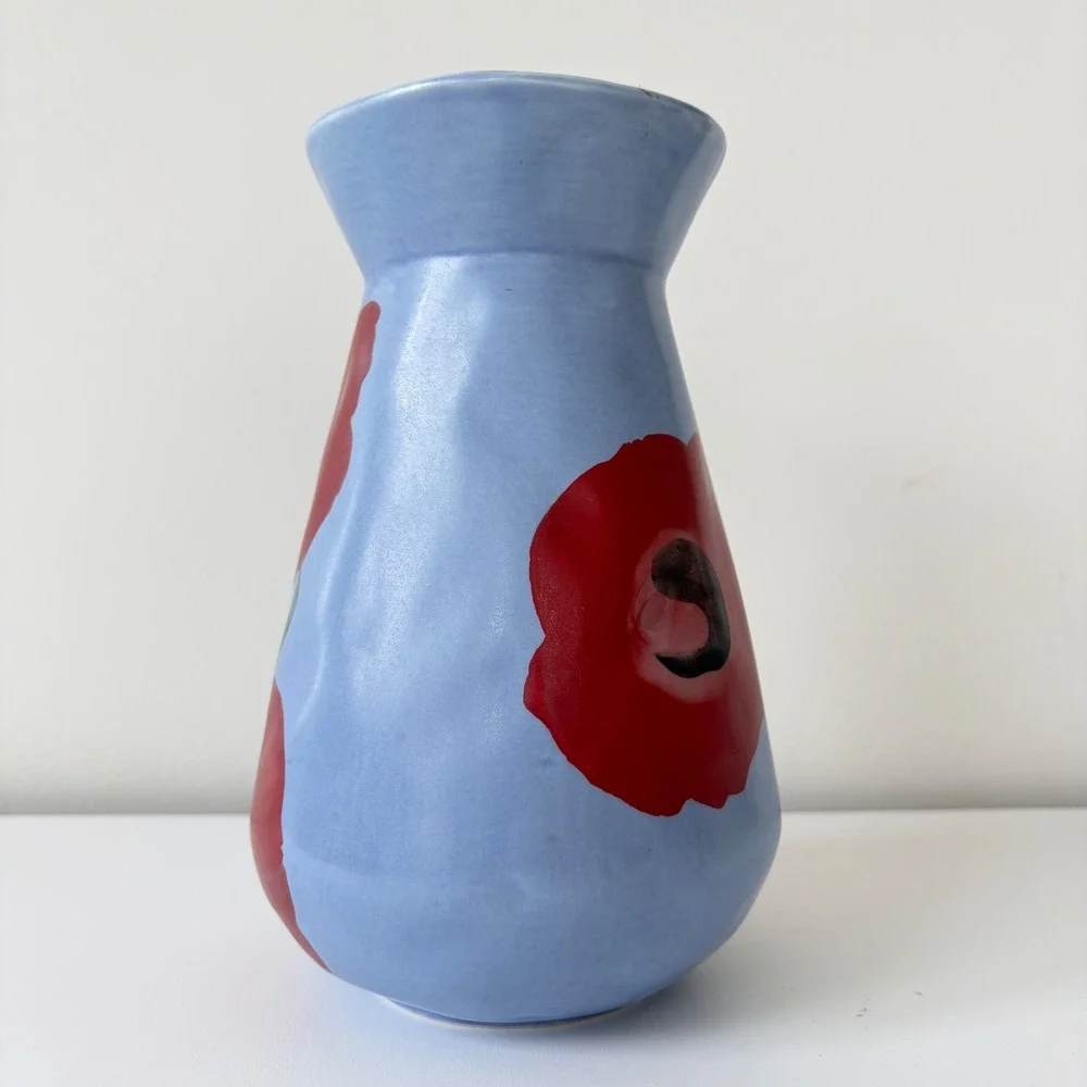 Anthropologie Benni Kury A Sunday Painter Ceramic Vase Poppy Floral 8.5in